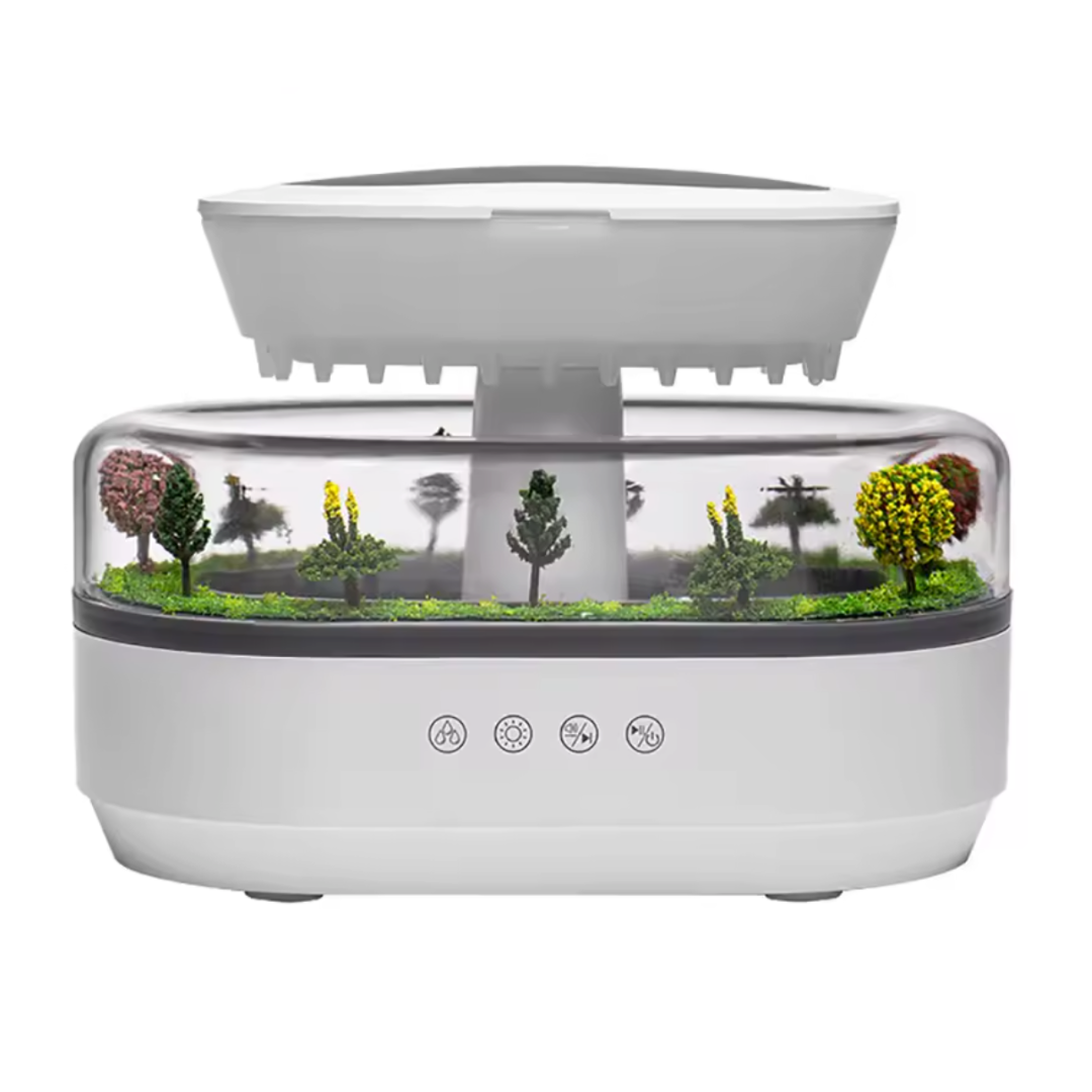 Humidificador gotas de lluvia con sonidos blancos y luz relajante