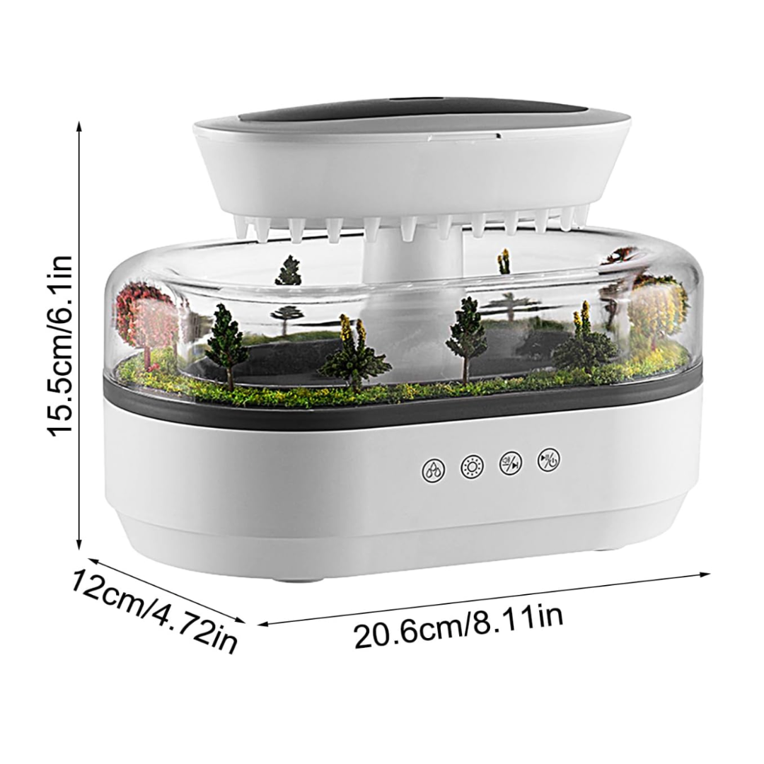 Humidificador gotas de lluvia con sonidos blancos y luz relajante