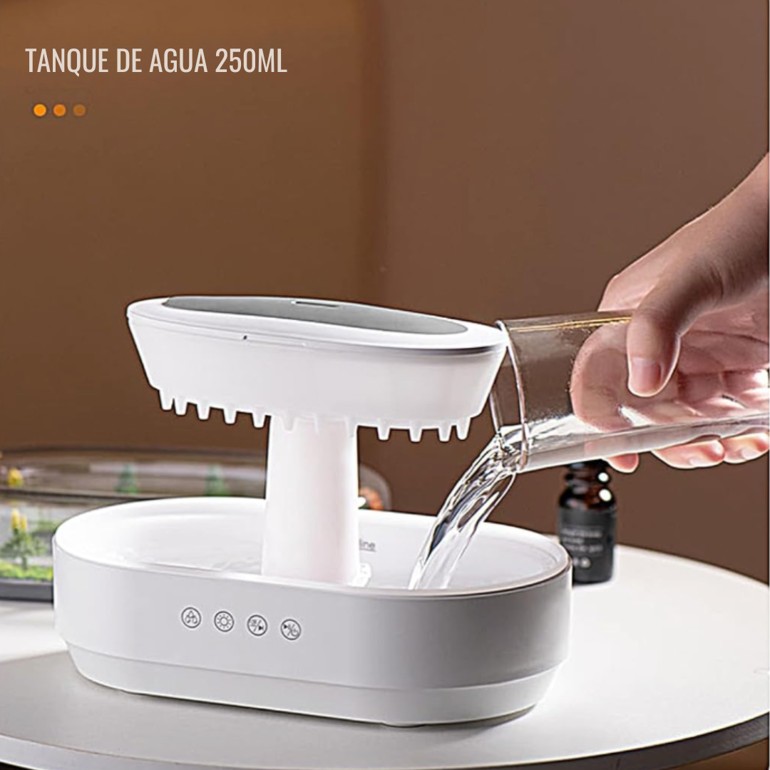 Humidificador gotas de lluvia con sonidos blancos y luz relajante