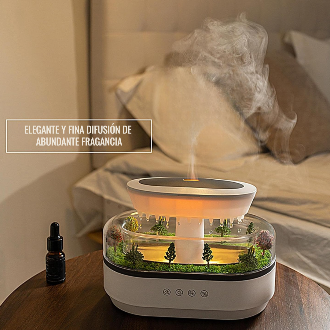 Humidificador gotas de lluvia con sonidos blancos y luz relajante