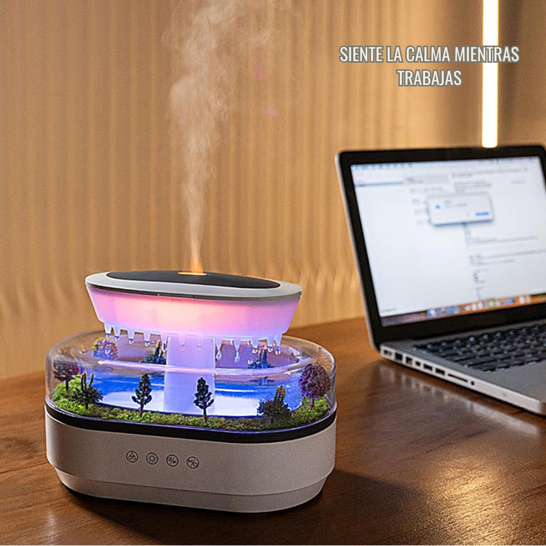Humidificador gotas de lluvia con sonidos blancos y luz relajante