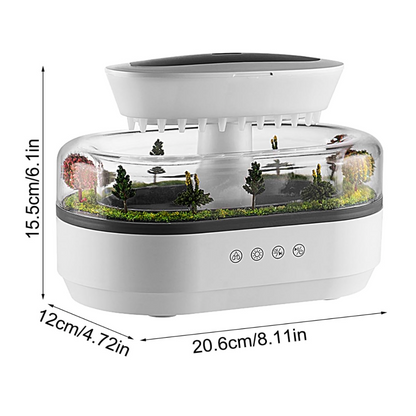 Humidificador gotas de lluvia con sonidos blancos y luz relajante